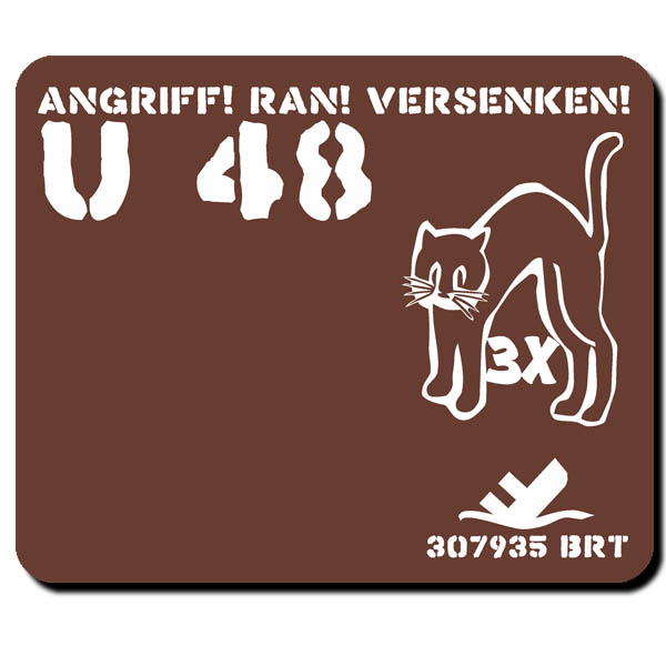 3x Schwarzer Kater Katze Turmwappen U-Boot U48 U564 Marine - Mauspad #12507