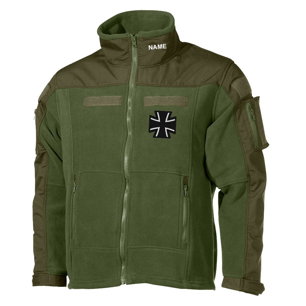 Fleece Jacket Olive EMBROIDERED BW Bundeswehr Cross Soldier Veteran Military DE #46064