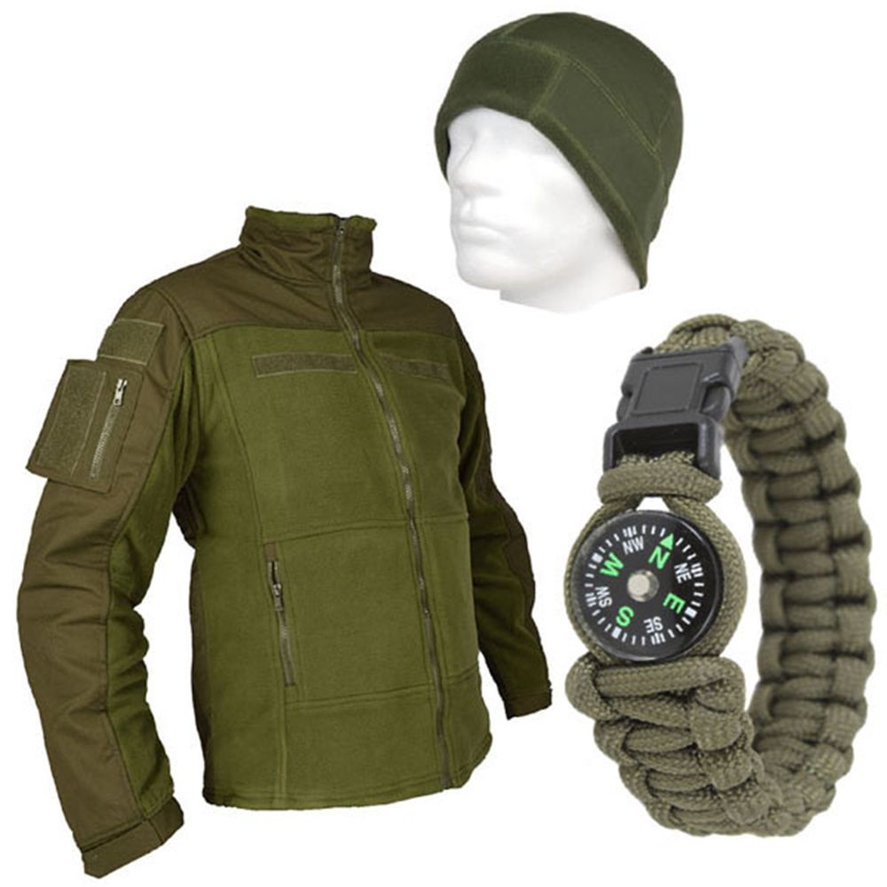 Tactical Outdoor Set Fleece Hat Paracord Bracelet and Commando Fleece Jacket 13589