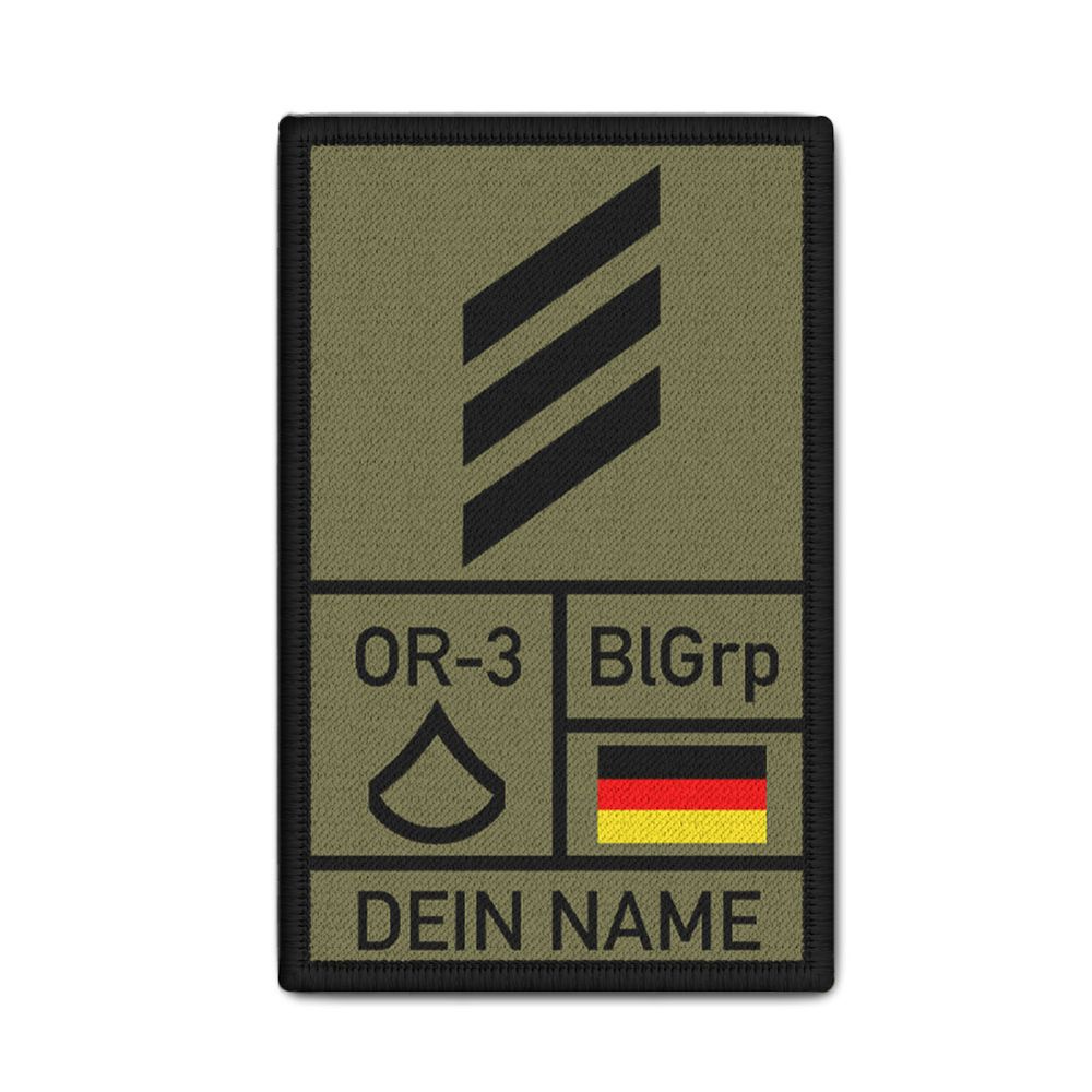 Rank Patch 9,8x6cm Dienstrang mit Namen Personalisiert Blutgruppe Nato BW #39318