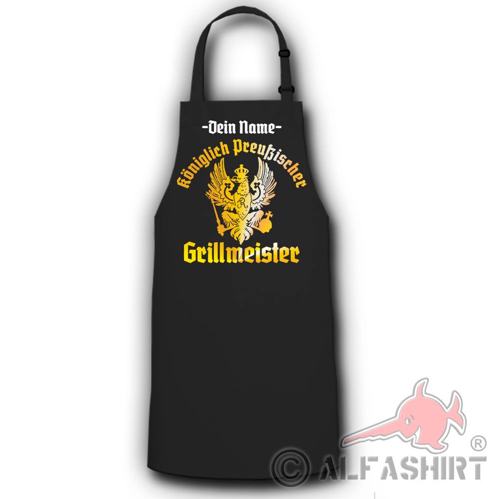 Apron Prussia Grillmeister with your name Adler Feldkoch König #39030