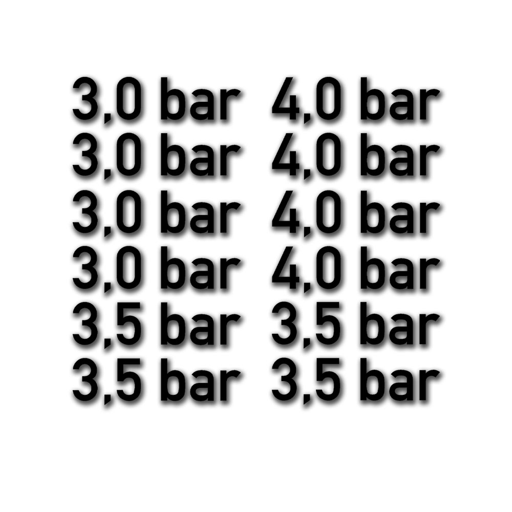 Aufkleber Set 12 Stück bar Reifendruck 4x 3,0bar 4x 3,5bar 4x 4,0bar 2cm#A7412