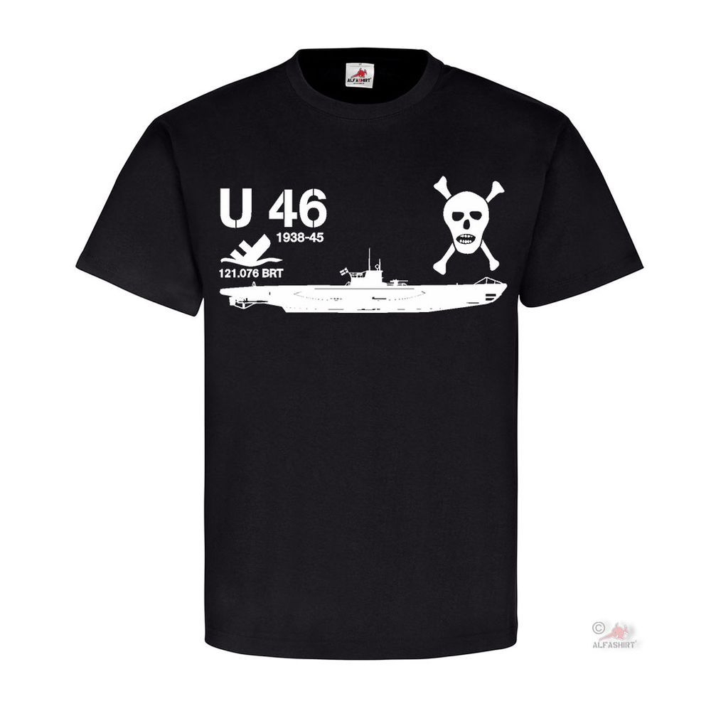 U46 U-Boot Unterseeboot Typ VII B Marine Turm Wappen Abzeichen - T Shirt # 18311