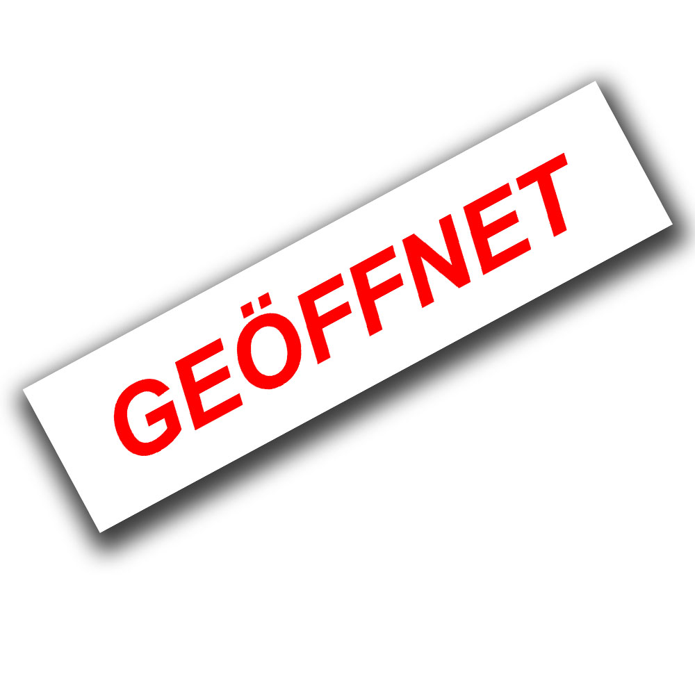 GEÖFFNET Aufkleber weiß rot 80x20cm #A7343