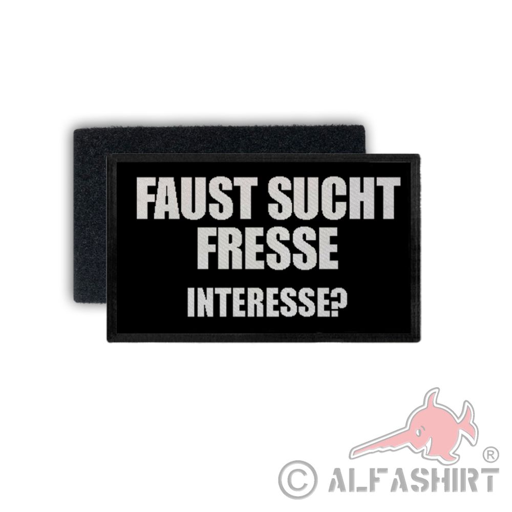 Patch Faust is looking for an interest? Fun humor saying statement 7.5x4.5cm # 34336
