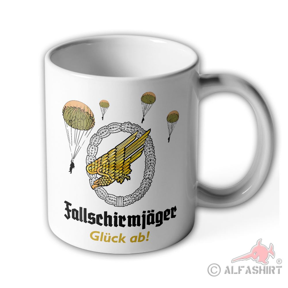 Tasse Fallschirmjäger WW2 Glück ab! Luftwaffe Adler Abzeichen Fallschirm #43377
