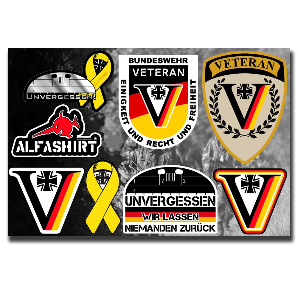 Veteran Aufkleber Set Bundeswehr BW ALFASHIRT Bogen gesamt 30x20cm A7361