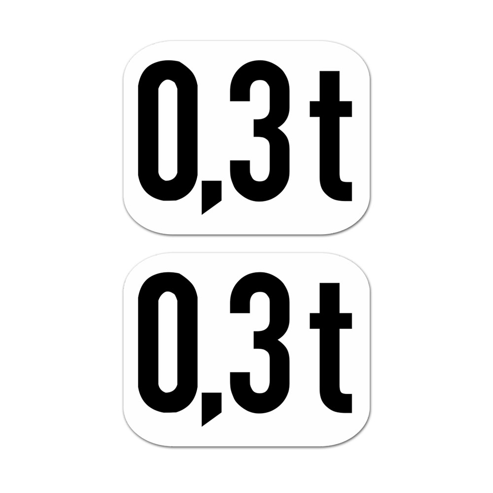 0,3t Tonnen Aufkleber für Anhänger Gewicht Beschriftung 2x 5x4cm #A6350