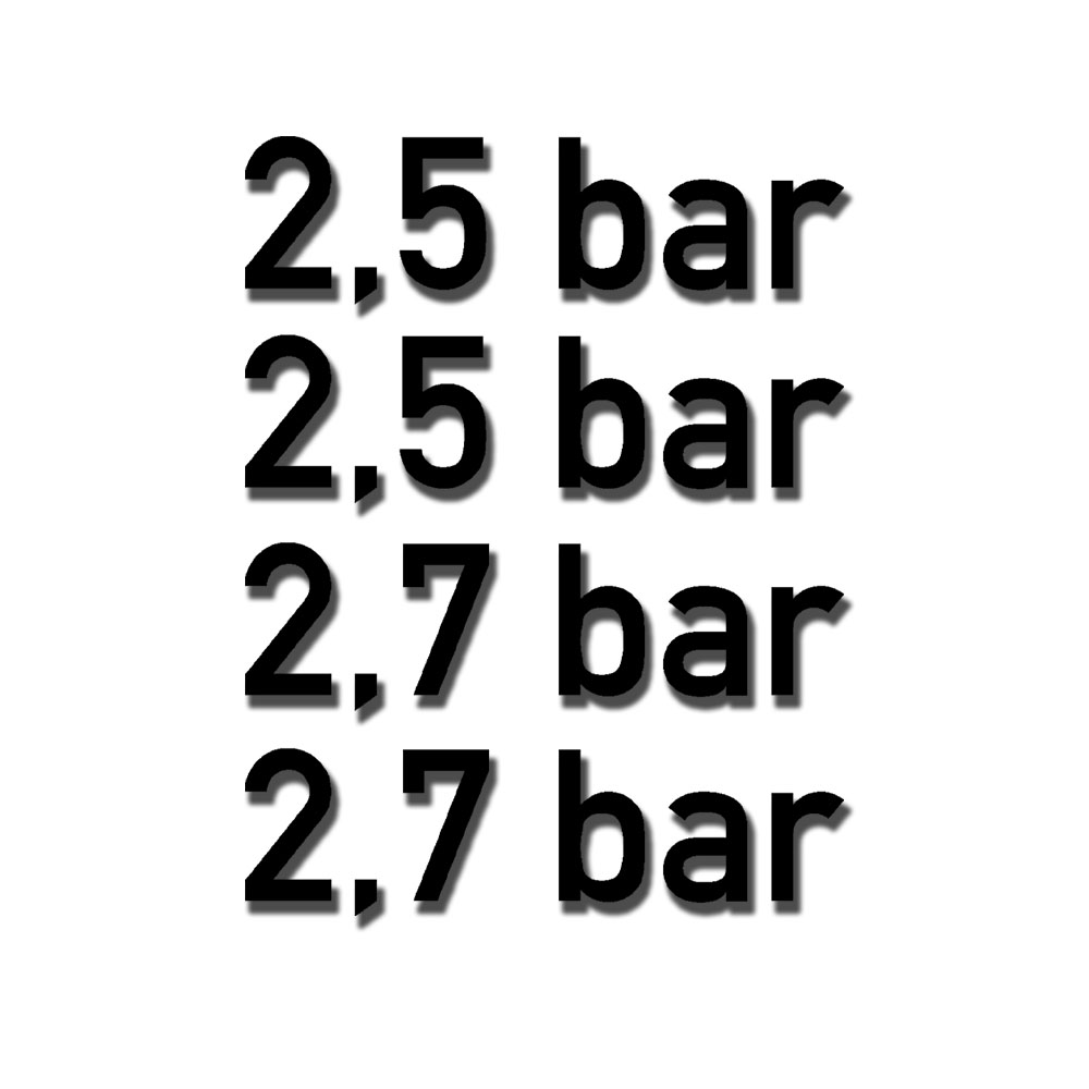 Aufkleber 4er Set 2,5 bar und 2,7 bar 1,5cm Schrifthöhe Reifendruck PKW #A6939