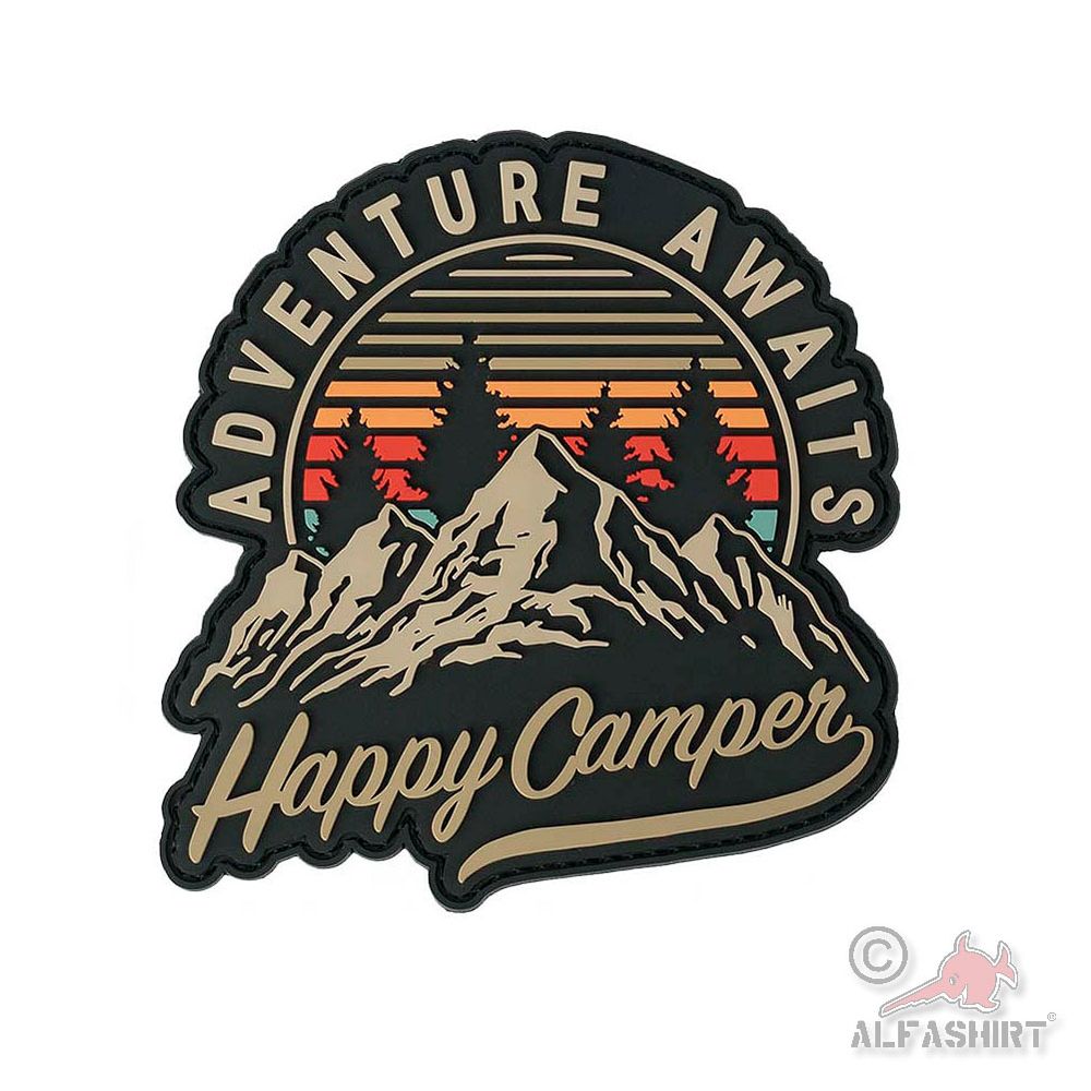 3D Patch Happy Camper Abenteuer Natur Berge Retro Camping 10x10cm #46070