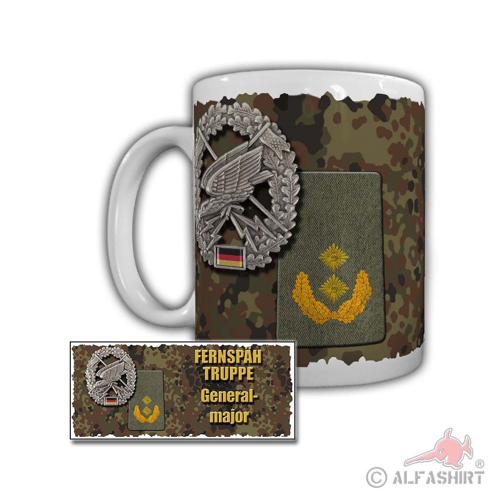 Tasse Fernspähtruppe Generalmajor Kragenspiegel Waffenfarbe Goldgelb #29558
