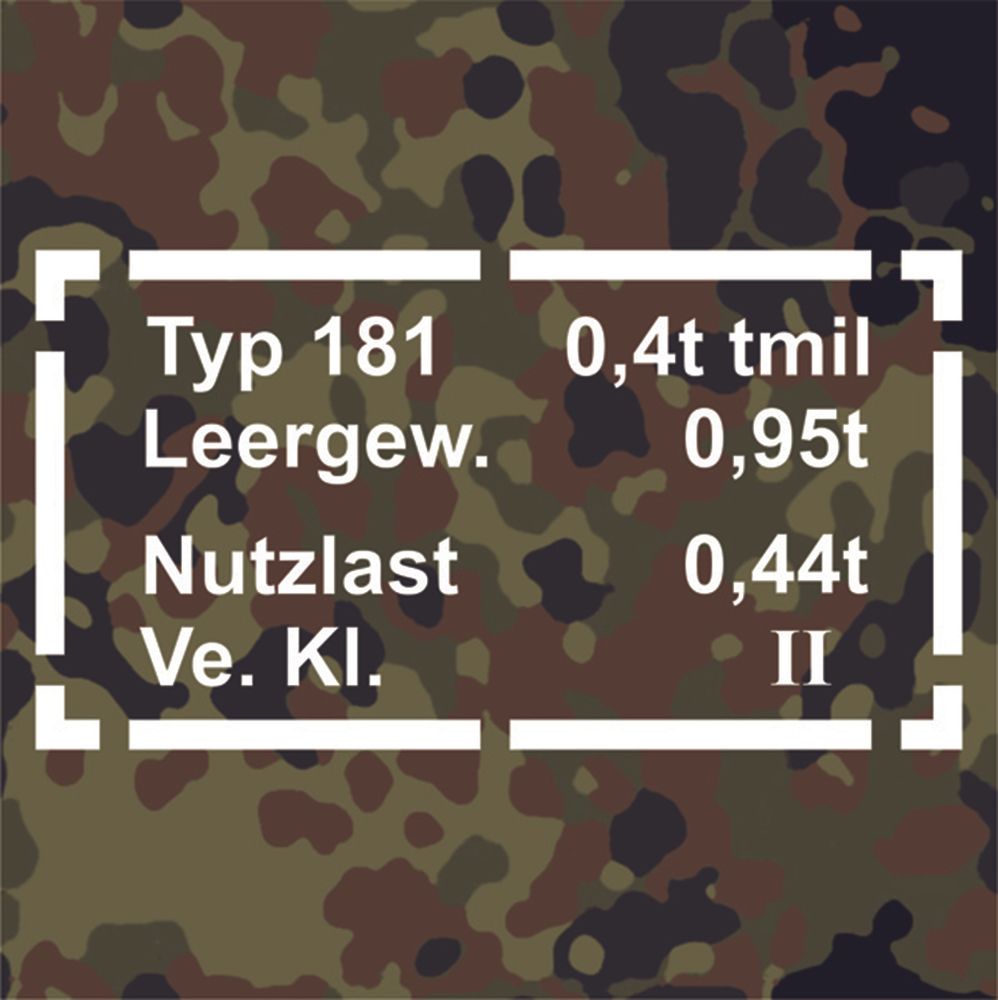 Sticker Aufkleber Typ 181 Daten passend für VW Kübel Wagen Kfz 33x17cm #A075