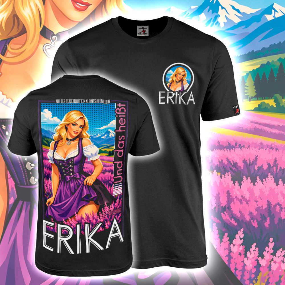 ERIKA Marsch-Lied Girl Soldaten Blümelein Auf der Heide T-Shirt #47505