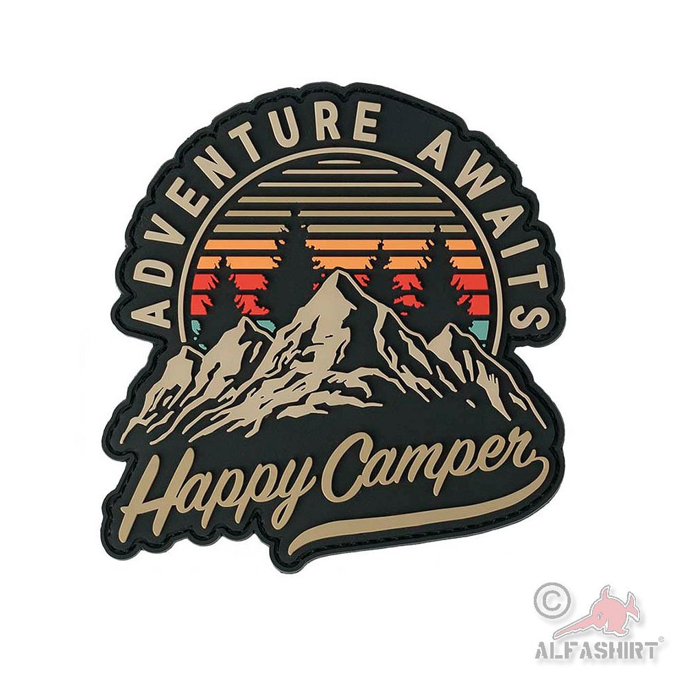 3D Patch Happy Camper Adventure Nature Mountains Retro Camping 10x10cm #46070