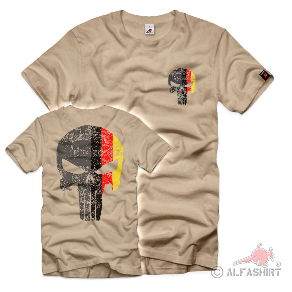 German Skull Deu Germany Black Red Gold Skull Bundeswehr T-Shirt #40147
