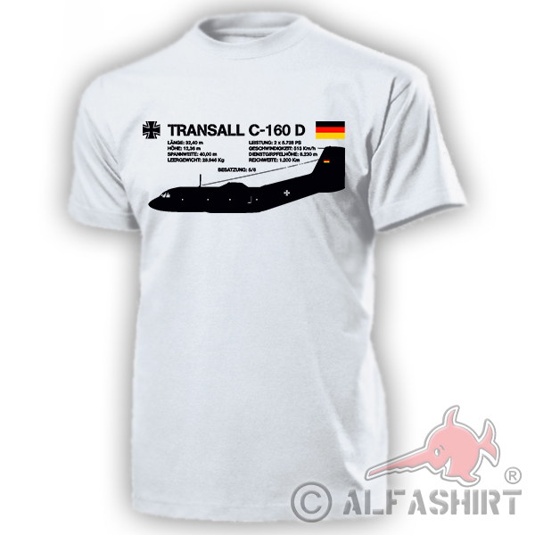 Transall C-160 D C 160 BW Air Force Aircraft Cargo Airplane - T Shirt # 18114