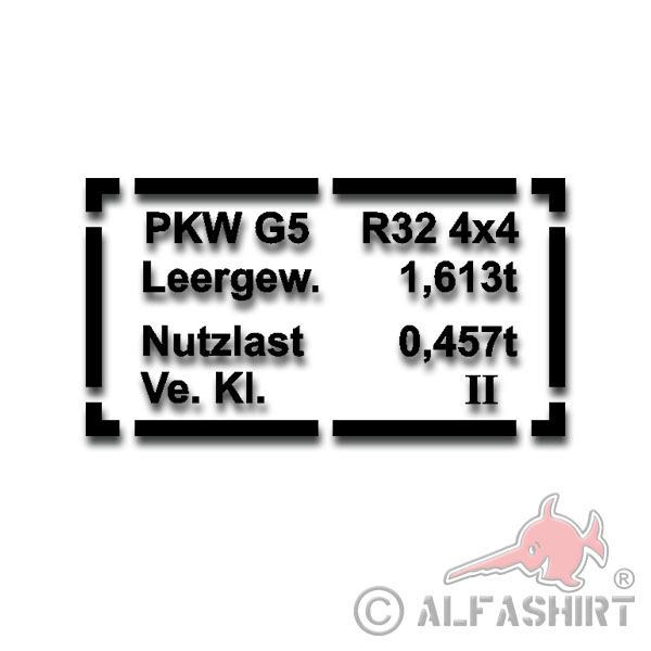 Typenschild G5 R32 Tür Aufkleber Militär Geländewagen Bundeswehr 20x10 cm#A3710