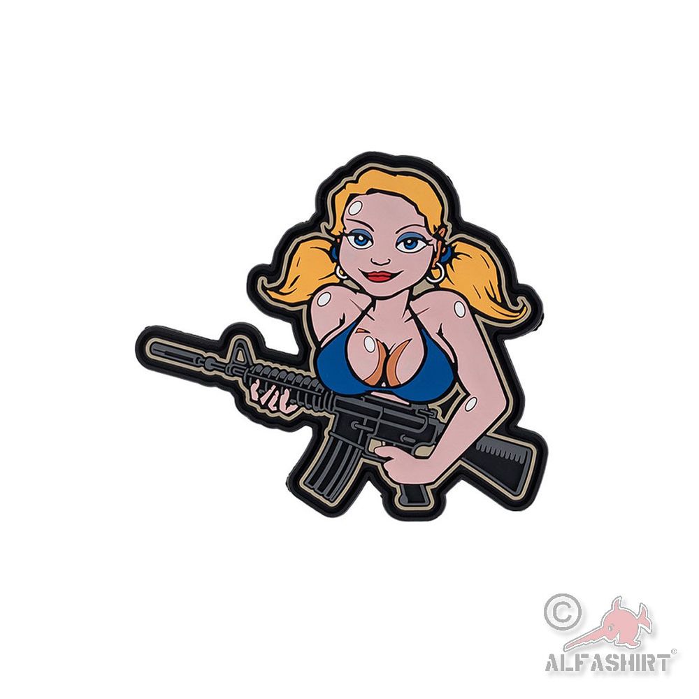 3D Rubber Patch 8,5x9,5cm Tactical Girl Frau Soldier Blond #45785