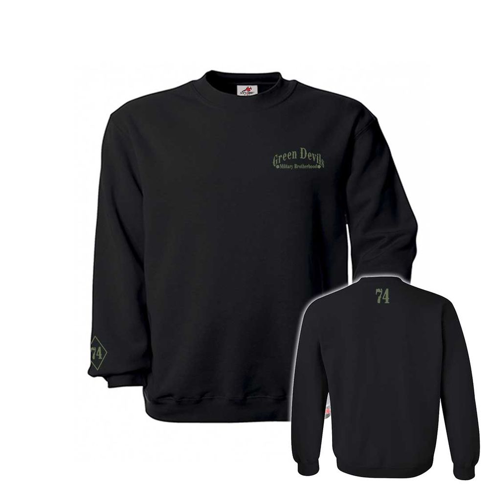 Pullover Schwarz Green Devils Raute Design Oliv Gestickt #K03687
