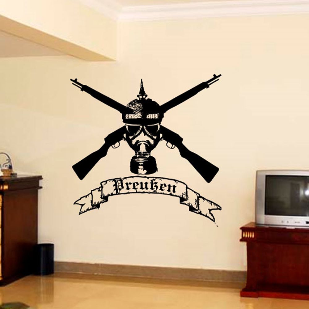 Prussia Soldier Rifle Carabiner Gas Mask Pimple Hood Wall Decal 45x44cm # 11177