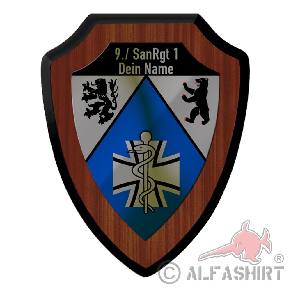 Wappenschild / Wandschild - 9 SanRgt 1 personalisiert Wunschtext Sanitäts #41010