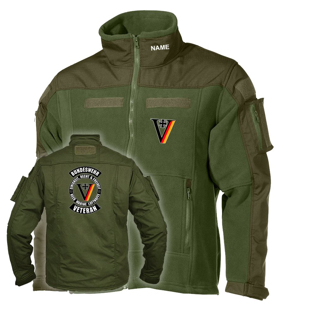 Olive fleece jacket with embroidered German Armed Forces (Bundeswehr) veteran logo and cross #47193