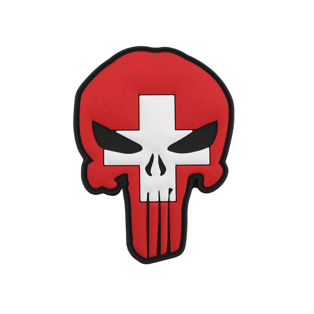 3D Rubber Patch Switzerland Skull Suisse Totenkopf Army Swiss Svizzera 6x8cm #43203
