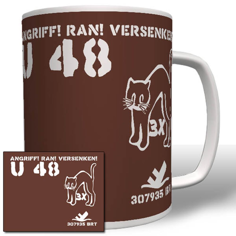 3x Schwarzer Kater Katze Turmwappen U-Boot U48 U564 Marine Tasse #16616
