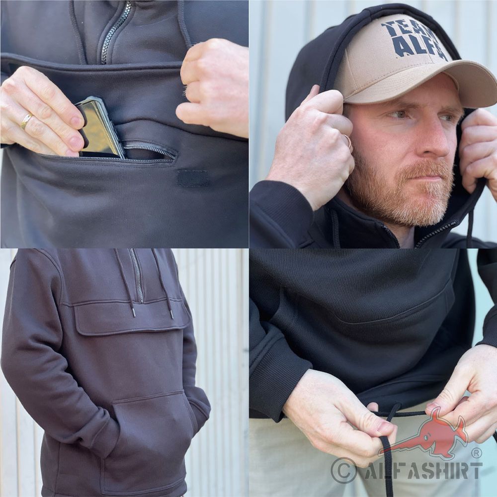 Tactical Outdoor Hoodie Sweatshirt schwarz mit Kapuze Brusttasche Kragen #44291 Tactical Outdoor Hoodie Sweatshirt schwarz mit Kapuze Brusttasche Kragen #44291
