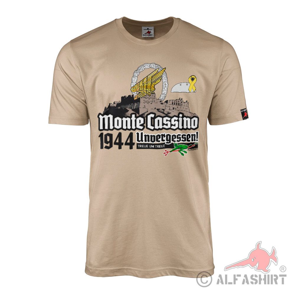 Fallschirmjäger Monte Cassino UNVERGESSEN 1944 Grüne Teufel T-Shirt #44279
