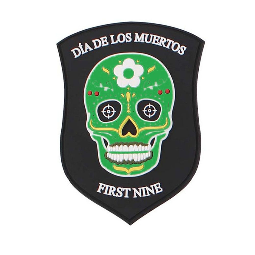 3D Rubber Patch 9,7x6,8cm PVC Dia de Los Muertos day of the dead first nine shield skull #48022