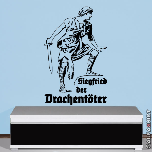 Siegfried der Drachentöter Sigurd Nibelungensage Germane Wandtattoo 70x45cm A616