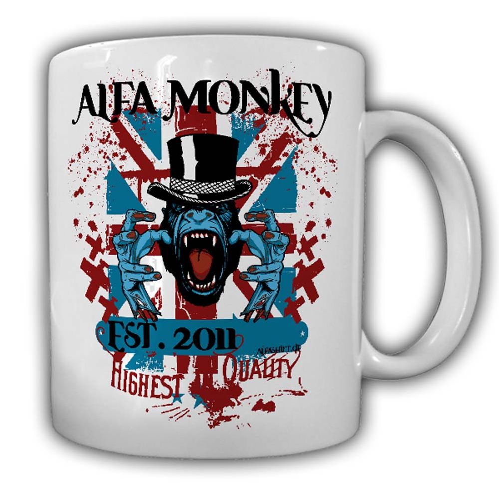 Alfa Monkey Est 2011 Tasse Highest Quality England Affe Crazy Hut Tollwut #25127