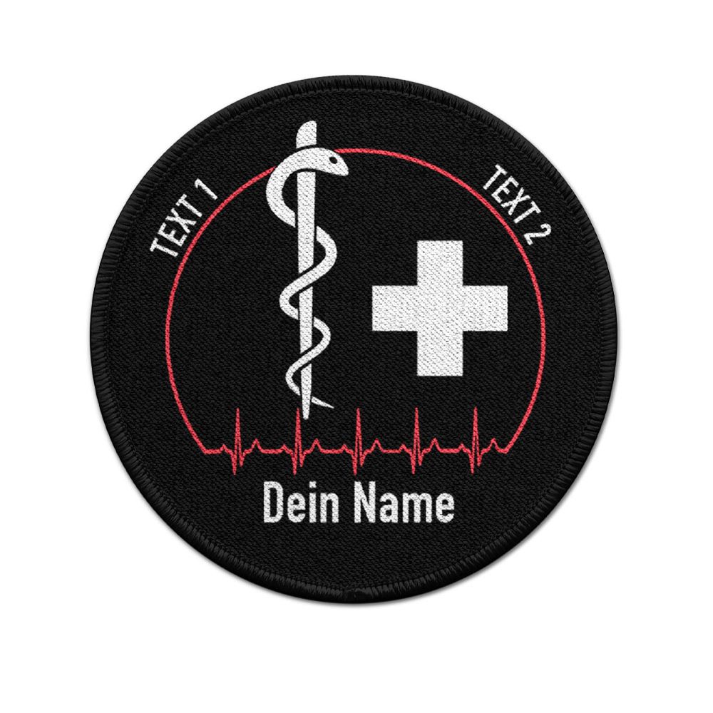 Patch personalisiert Äskulap Stab Kreuz QRS-Komplex Wunschtext #42436
