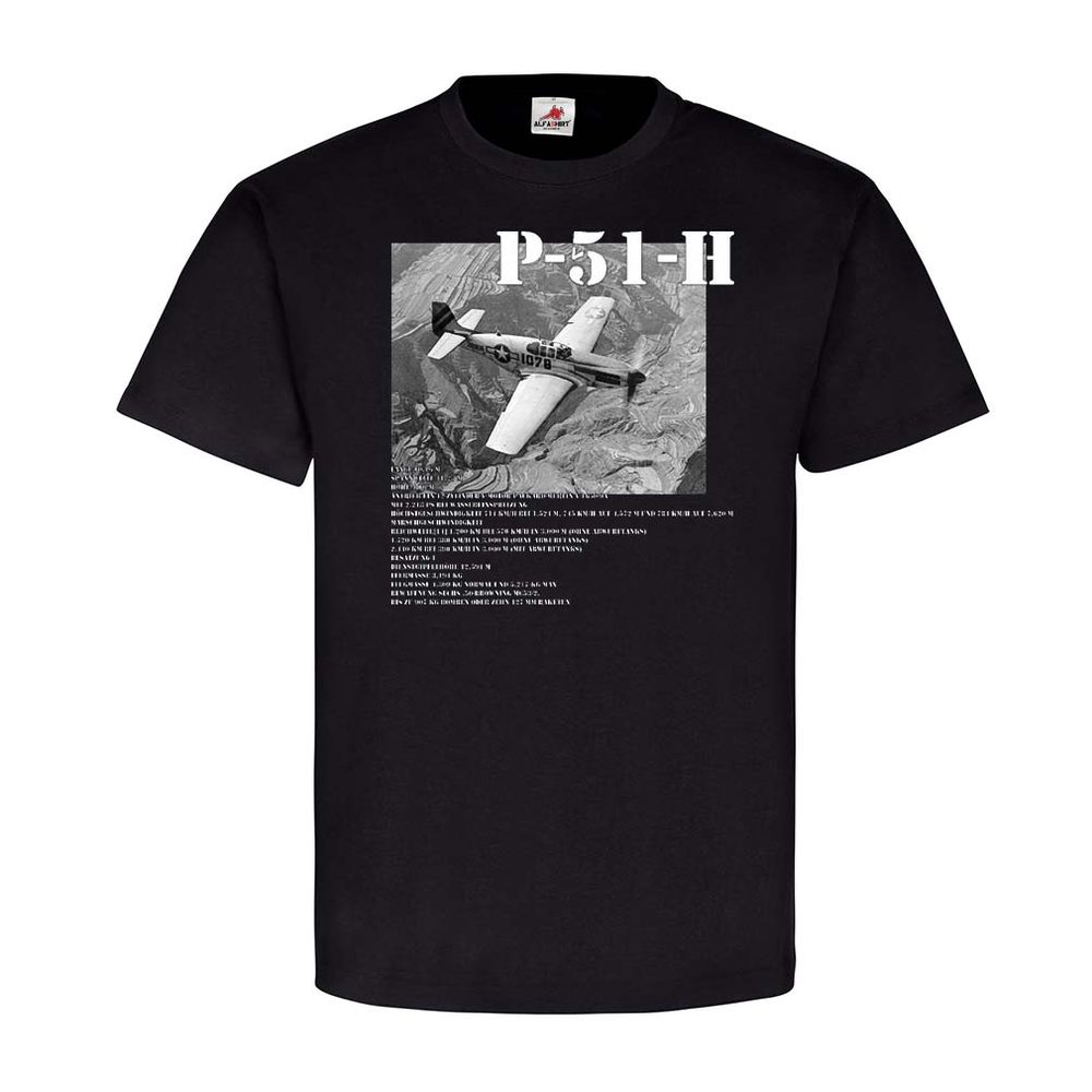 P-51-H Flugzeug Daten Militär Soldaten Army Stolz T-Shirt Schwarz #22834