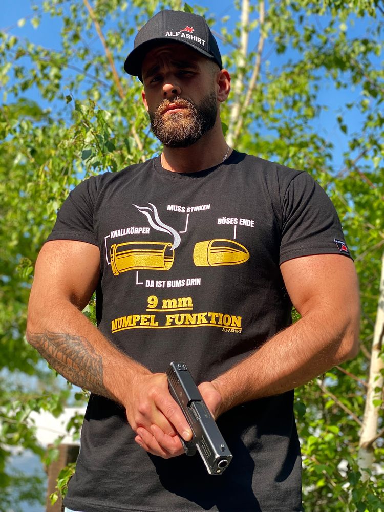 9mm Mumpel Funktion Bauplan 9x19 Peng Munition Hülse Geschoss Sportschütze T-Shirt #11604