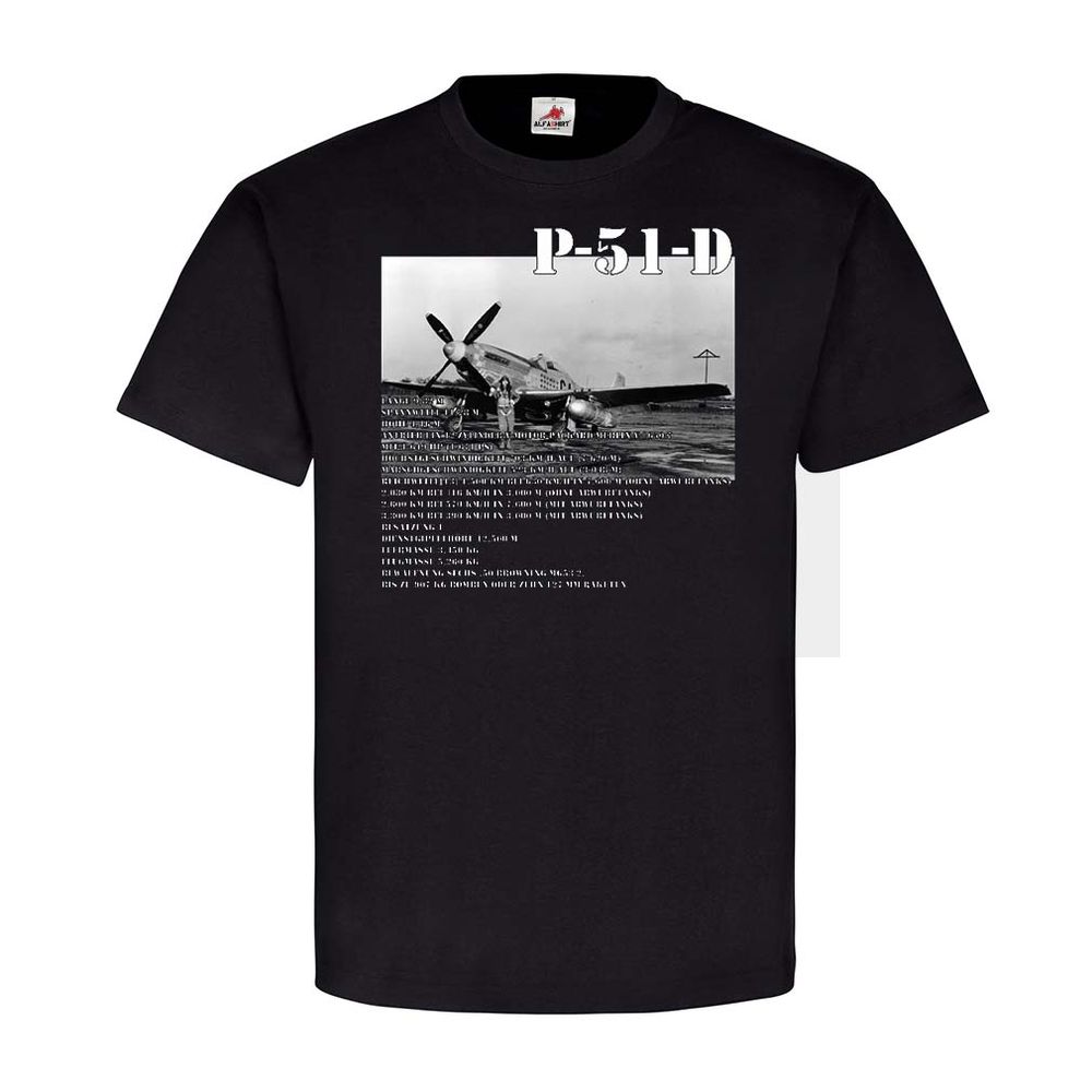 P-51-D Flugzeug Daten Militär Soldaten Army Stolz T-Shirt Schwarz #22833