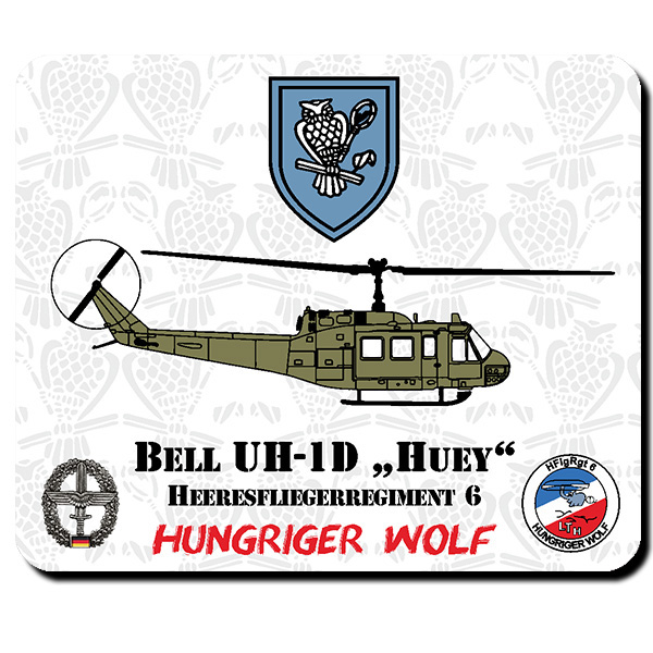 HFlgRgt 6 Heeresfliegerregiment 6 Hungriger Wolf Bell UH-1D HUEY  Mauspad #11126