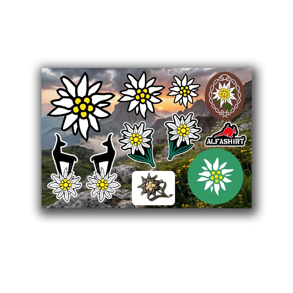 Aufkleber Edelweiss Set Gebirgsjägertruppe BW Alpen Berge  Bogen  30x20cm #A7442