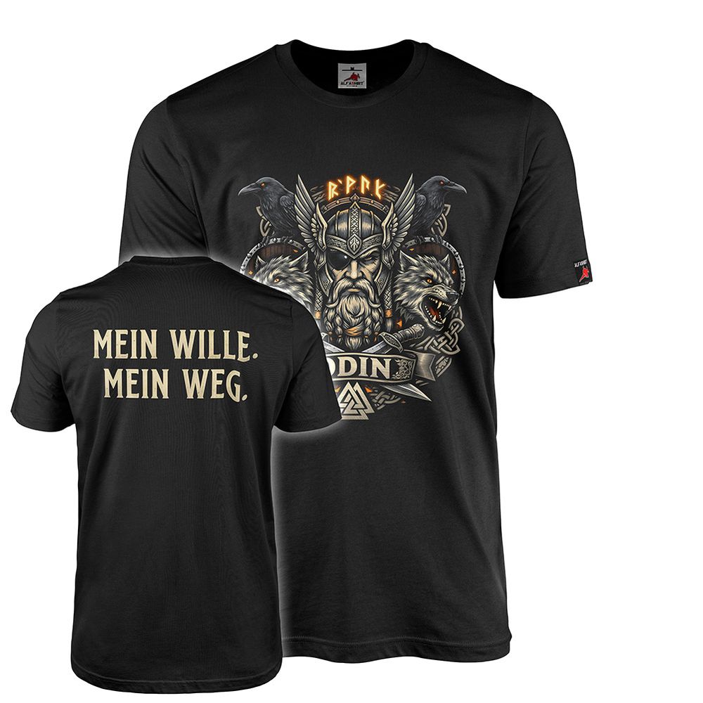 T-Shirt Odin Mein Wille Mein Weg Götter Mythologie Freki Geri Hugin #47589