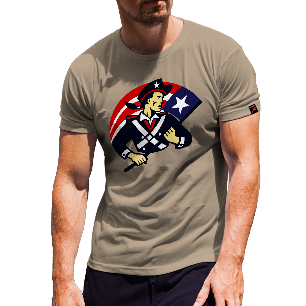 American Patriot Minuteman Miliz Revolutionär Soldaten USA Stars and Stripes Heimat verbundenheit Tshirt sand #31130