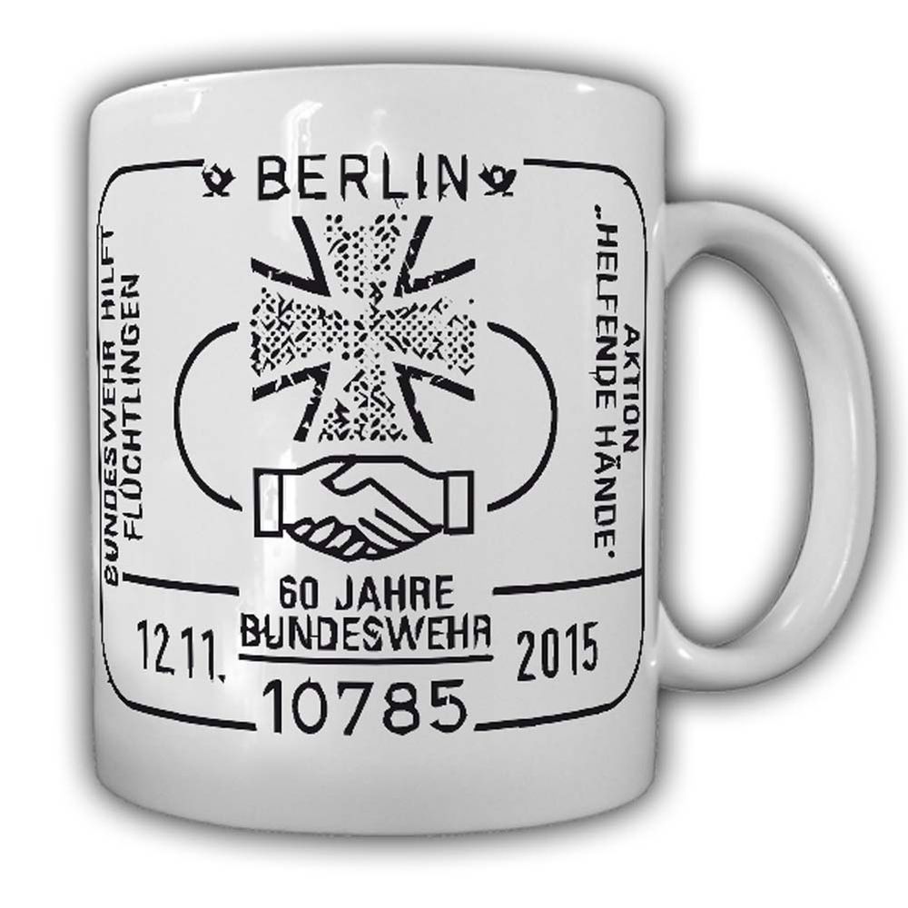 Tasse 60 Jahre Bundeswehr Berlin Helfende Hände Abzeichen Stempel Emblem #24087