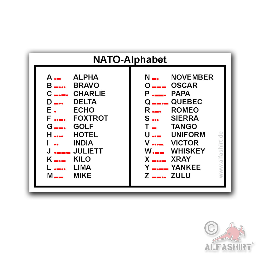 NATO-Alphabet Sticker Morsecode Bundeswehr Morsen Aufkleber 10x7cm#A6476