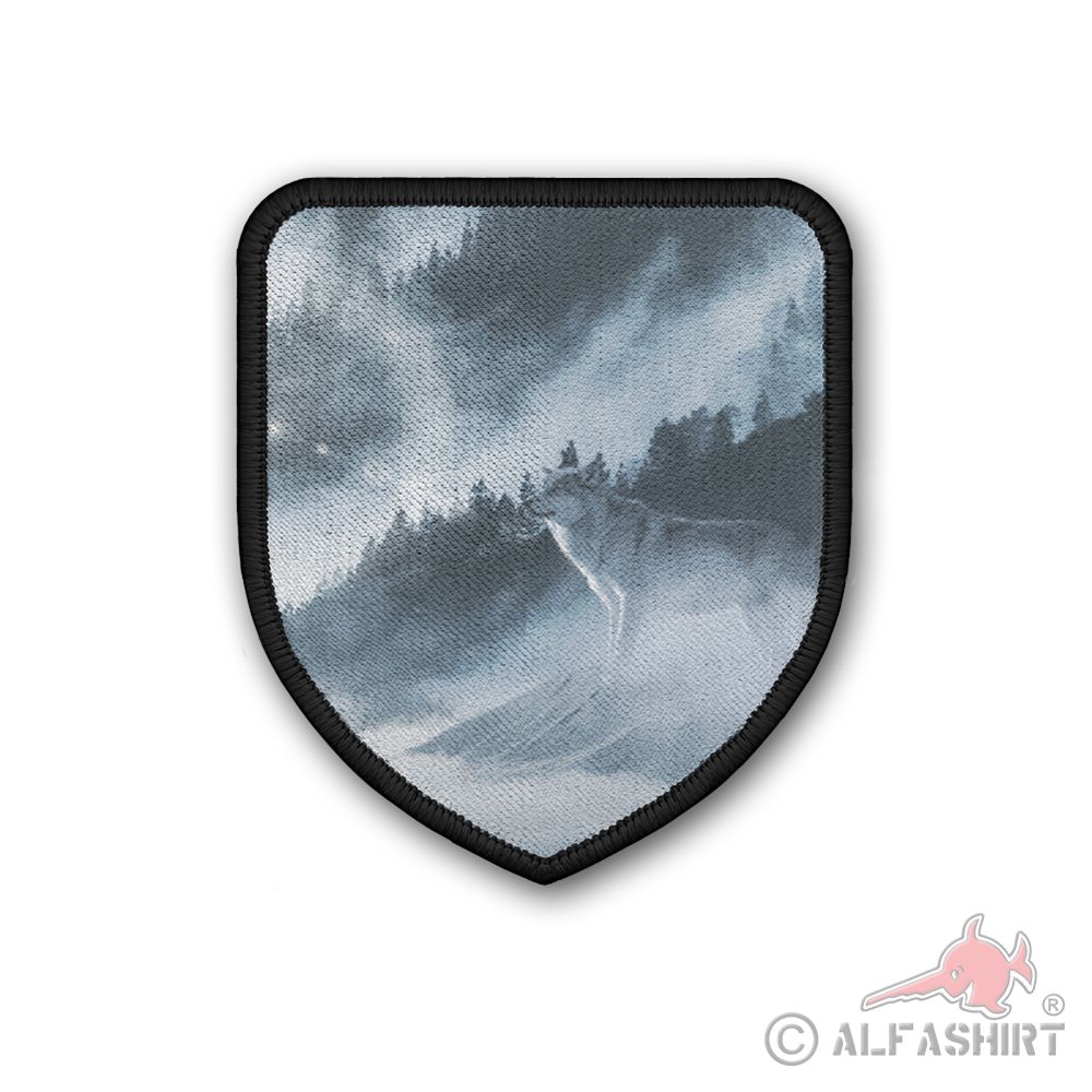 Patch Wolf in den Bergen  Uniform Bushcraft Wald Baum Nebel#38884