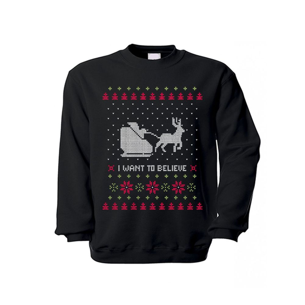 Sweater I Want Believe Christmas Winter Sweater Reindeer Santa Claus # 35830 