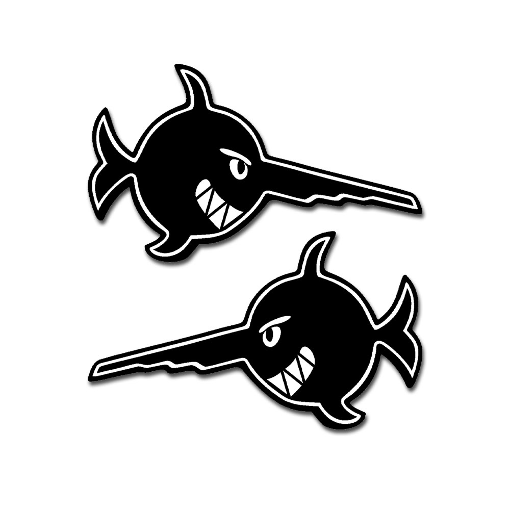 Aufkleber 2er Set 7x4cm Böser Schwertfisch Alfa Sägefisch Knochenfisch #A6372