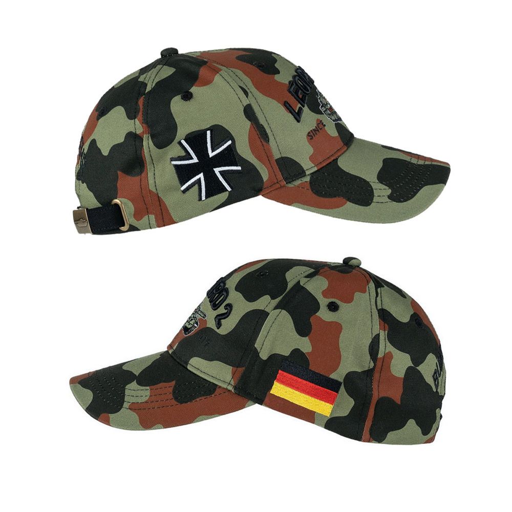 Baseball cap with embroidered Leopard 2 tank design, 1979 camouflage pattern #47580