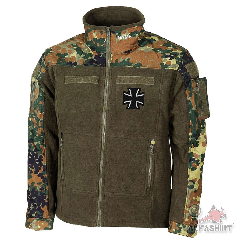 Fleece jacket Flecktarn EMBROIDERED BW Bundeswehr Cross Soldier Veteran DE #46063