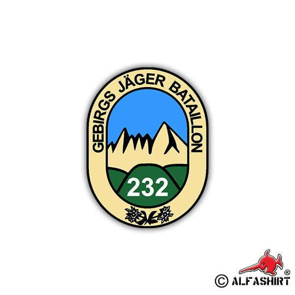 Aufkleber/Sticker GebJgBtl 232 Gebirgsjägerbataillon BW Wappen 5x7cm A1189