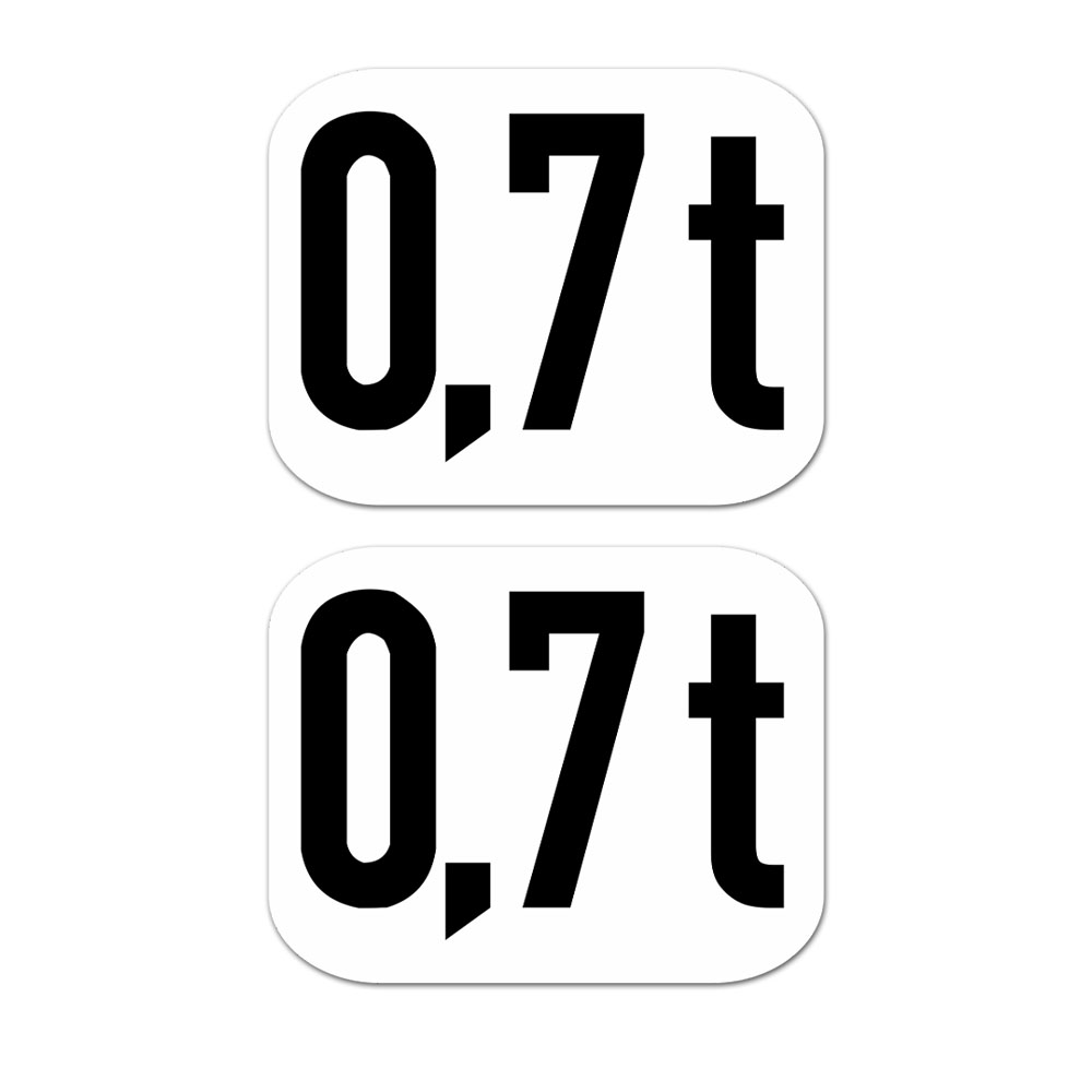 0,7t Tonnen Aufkleber für Anhänger Gewicht Beschriftung Aufkleber 2x 5x4cm A6348